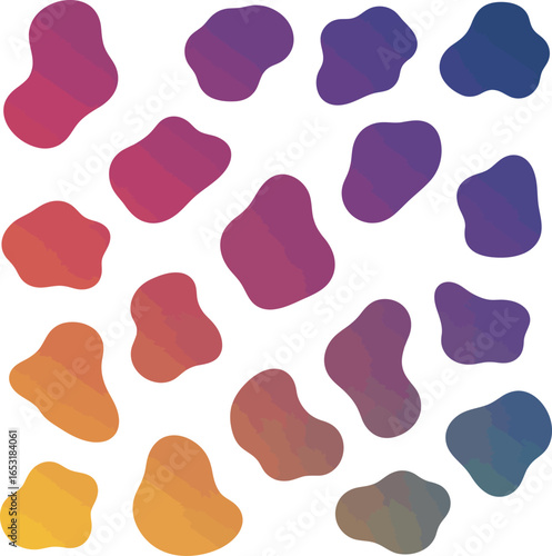 Abstract fluid shapes with gradient low poly texture. A set of colorful polygonal liquid blobs with geometric facets for modern design projects, vector illustration.