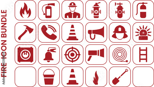 Collection of red fire and emergency service icons on a white background