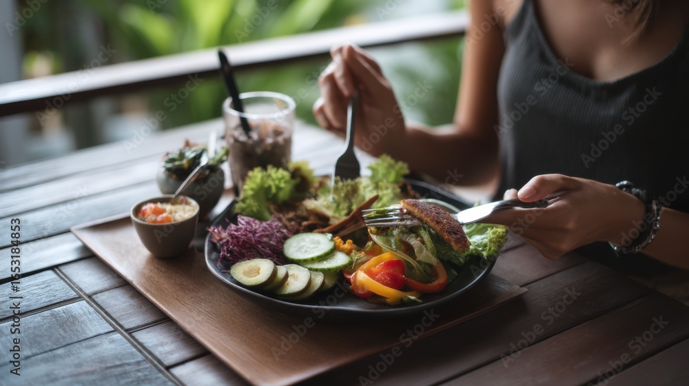 Naklejka premium Healthy Lunch on a Wooden Table