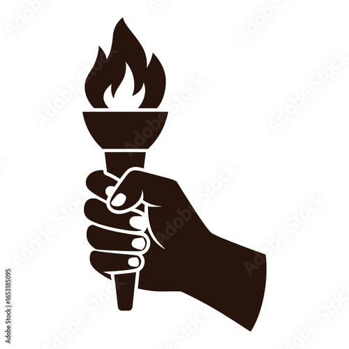 Hand holding a flaming torch symbolic of freedom leadership and enlightenment concept for design and creative projects
