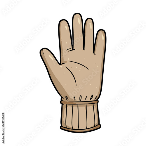 Beige winter glove with knit cuff on white background. Vector illustration