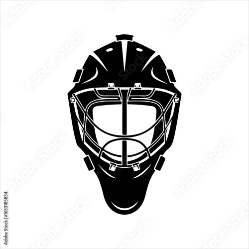 Black hockey goalie mask icon on white background sport equipment