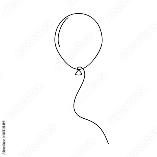 Minimalist single line drawing a balloon with a string celebration party