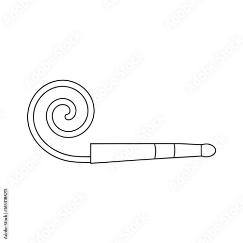 Minimalist single line drawing a party horn with a spiral noise maker