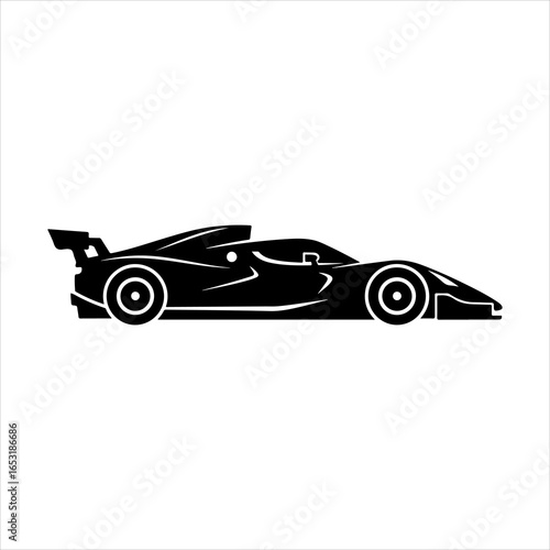 Black silhouette of a modern sports racing car on white background sports car supercar