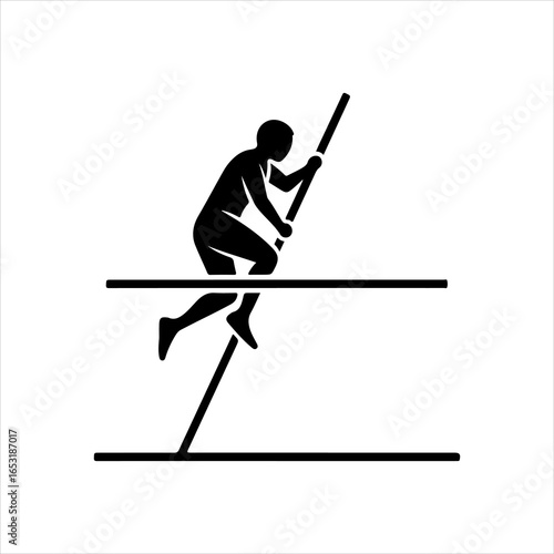 Black silhouette of a pole vaulter running with a pole athletics track and field