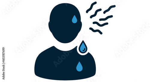 Person sweating in heat wave, suffering from exhaustion and heat stroke, symbolizing summer dangers and highlighting importance of hydration in hot weather, ideal for health and safety campaigns