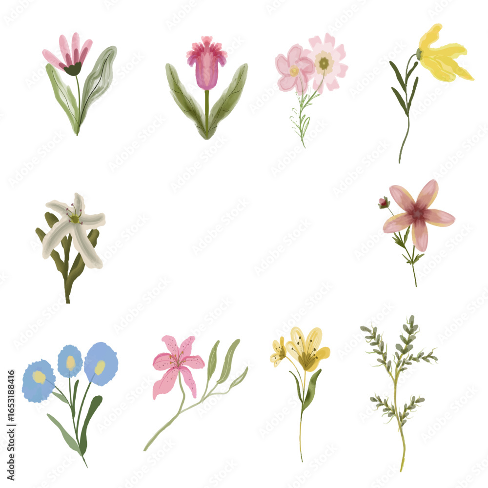 Naklejka premium watercolor wildflowers vector