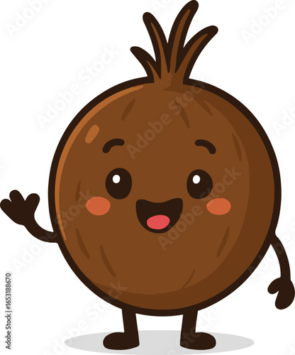 Cute Coconut Cartoon — Vector Outline for Coloring Page, Sticker, and Label