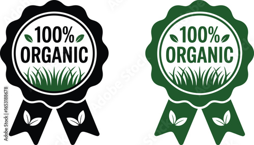 Two 100 percent organic seals with ribbons and grass detail