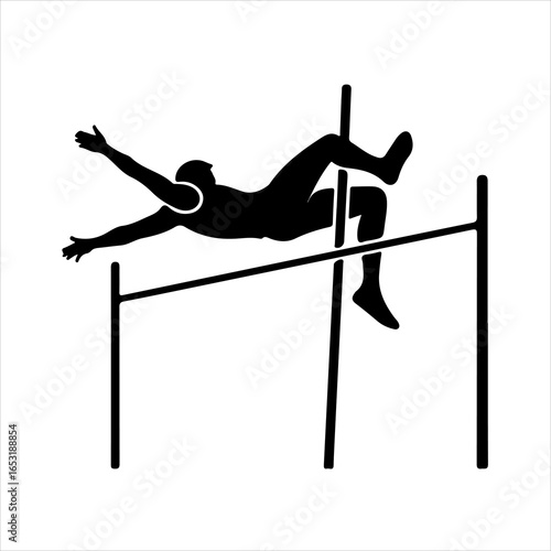 Silhouette of a high jumper clearing the bar on a white background athletics sport