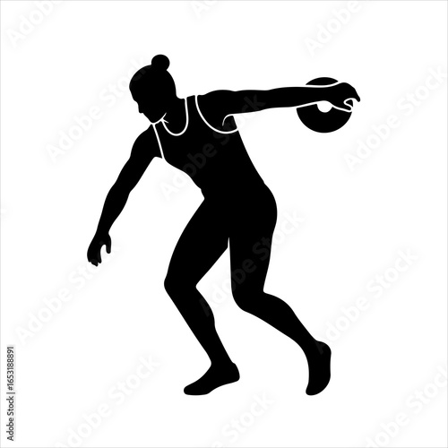 Silhouette of a discus thrower in action on a white background athlete sport