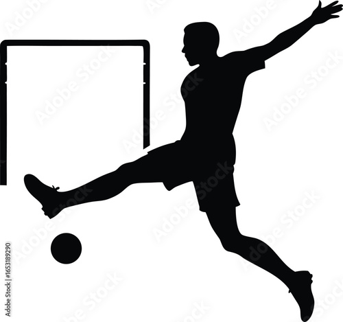 penalty kick scene silhouette vector art illustration
