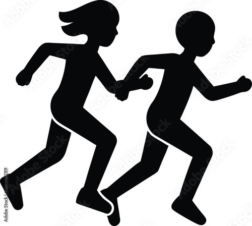 three legged race silhouette vector art illustration