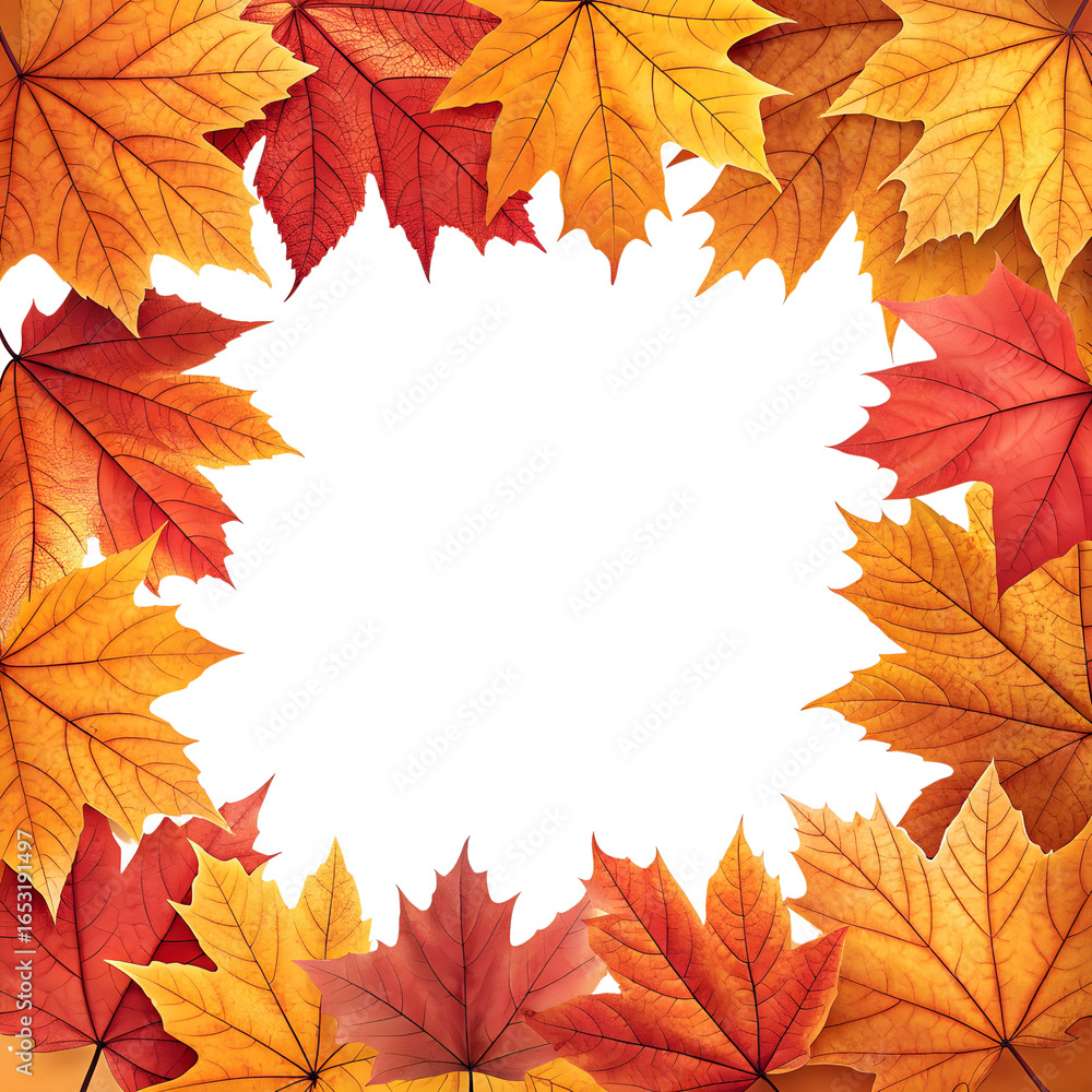 Fototapeta premium autumn leaves wreath with red and orange for fall decor