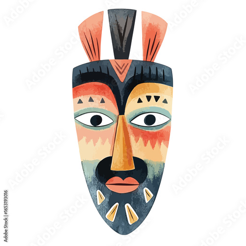 Vibrant Painted Tribal Mask with Geometric Designs