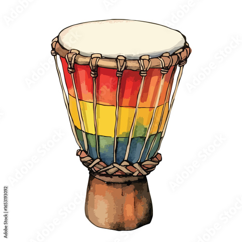 Vibrant Rainbow Djembe Drum Watercolor Illustration