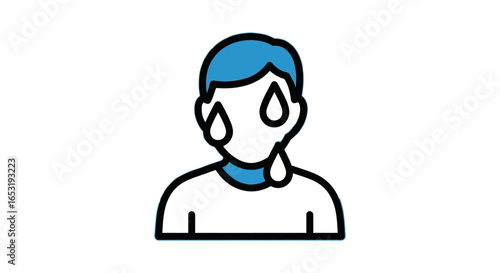Sweaty man experiencing a heat wave with visible perspiration on his face and neck ideal for illustrating summer heat health issues or climate change awareness campaigns.