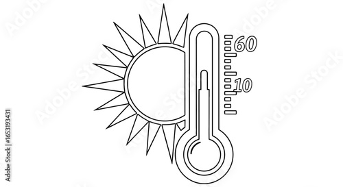 heat wave sun and thermometer indicating high temperatures illustrating extreme weather conditions and climate change perfect for environmental awareness campaigns and global warming discussions.