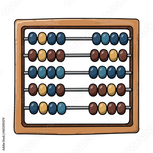 Traditional wooden abacus with multicolored beads for counting and mathematics education. Vector illustration