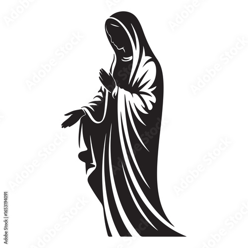 Virgin mary silhouette religious statue faith. Vector black silhouette. with white background