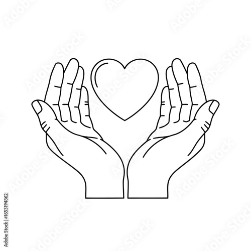 Vector illustration of hands holding a heart symbol isolated on white background