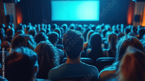 Audience in a Cinema Hall Facing a Screen