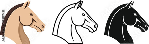 Illustration of three horse heads in different color styles