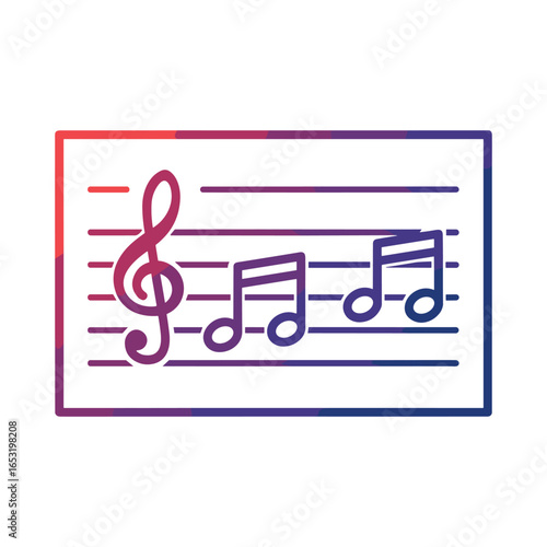Colorful gradient musical notes on sheet music with treble clef symbol. Vector illustration