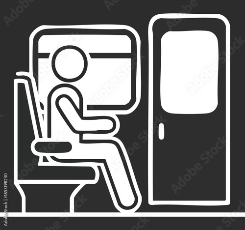 Minimalist Graphic Person Sitting on a Train, Traveling by Rail