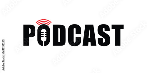 word mark podcast logo design, typography text podcast graphic vector, signal icon template