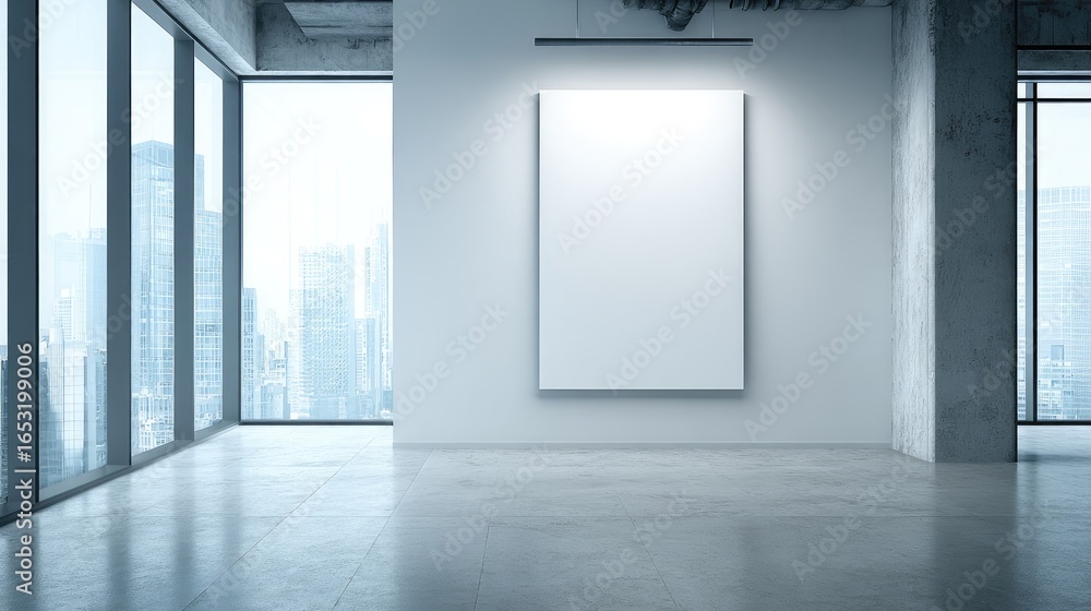 Fototapeta premium Empty gallery wall with city view.