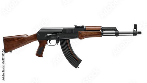 Detailed studio shot of an AK-47 rifle against a transparent isolated background showcasing