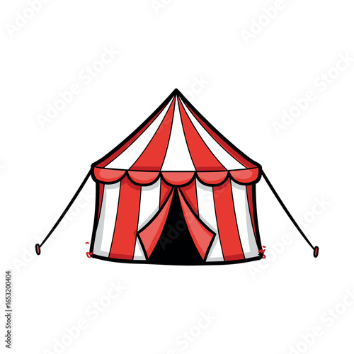 Red and white striped circus tent on white background. Vector illustration