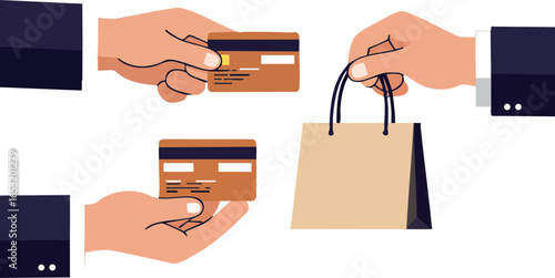 Credit Card Payment and Shopping Bag Exchange Transaction Concept Vector Illustration