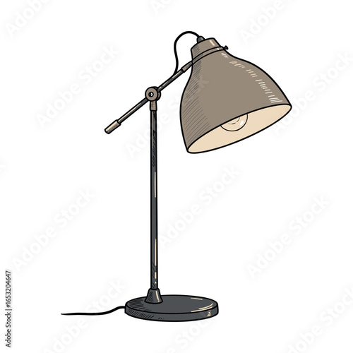 Industrial style adjustable desk lamp with black metal finish. Vector illustration