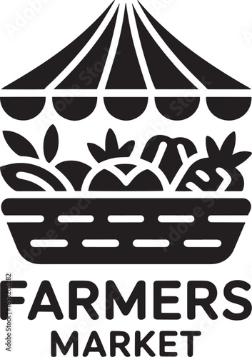 Farmers Market Fresh Produce Stand Icon Vector Illustration Promoting Local Agriculture and Healthy Eating