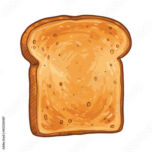 Crisp golden brown toasted bread slice on white background. Vector illustration