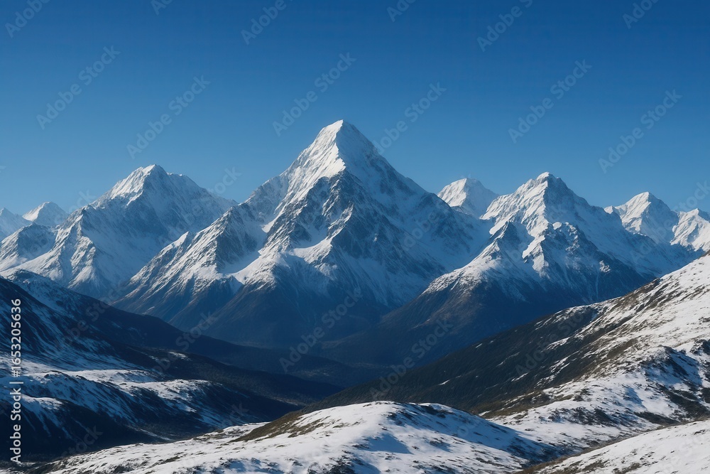 Fototapeta premium A Serene Mountain Range Under a Clear Blue Sky