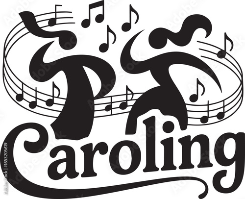 Festive Caroling Design with Flowing Musical Notes and Elegant Typography Vector Art