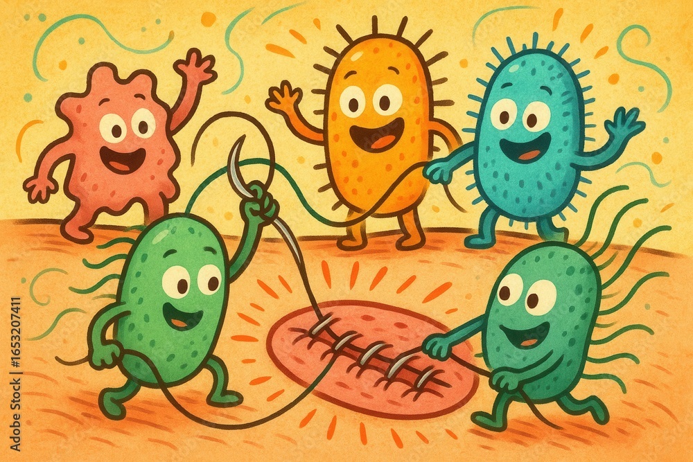 Fototapeta premium A lively gathering of bacteria engage in a playful dance around a colorful circle