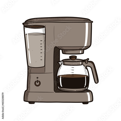 Brown coffee maker with glass carafe on white background. Vector illustration