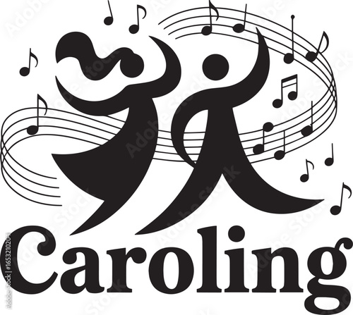 Joyful Caroling Silhouette with Musical Notes Festive Season Holiday Cheer Vector Graphic
