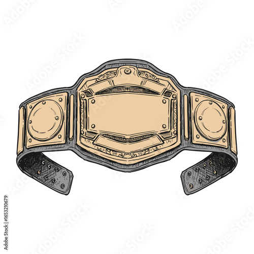 Vintage wrestling championship belt with ornate design on display. Vector illustration