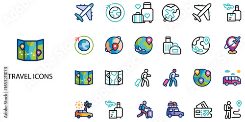 Travel simple concept 24 color icons set .Vector illustration.