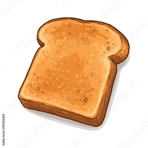 Golden brown toasted bread slice with crisp crust and soft inside on white background. Vector illustration