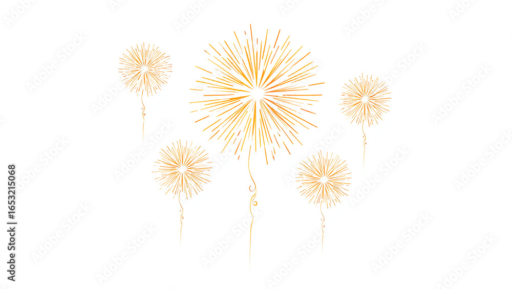 Obraz premium Golden Fireworks on White Background Festive Celebration and Holiday Design Element