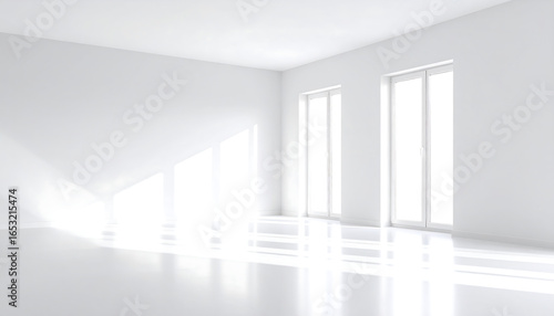 Wallpaper Mural Bright Sunlight Streaming Through Windows in a Minimalist White Room Interior Design Torontodigital.ca