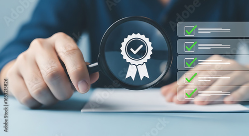 Magnifying glass showcasing quality assurance and checklist validation concept in business process