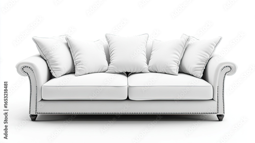 Obraz premium White sofa with pillows isolated on white background, 3D render